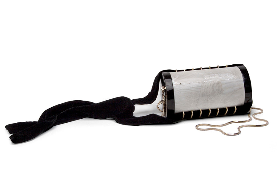 Nathalie Trad Edith Clutch Bag- Black Tab polish and Kabibe shell clutch 