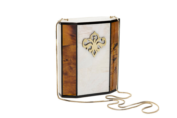 Nathalie Trad Henry Clutch Bag- Kabibe and Tab 37 shell clutch shell clutch with black resin & brass detail.