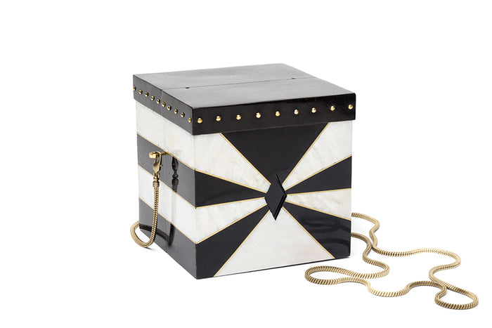 Nathalie Trad Leonard I Clutch Bag-  Black Tab Polish and Kabibe shell clutch with brass details.