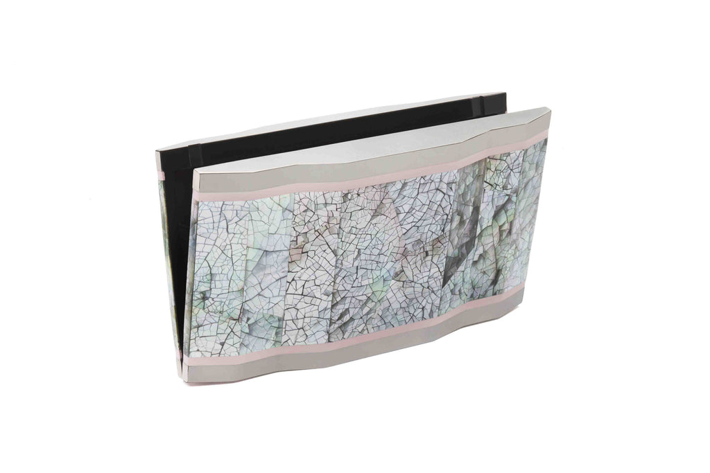 Nathalie Trad Jude Clutch Bag-Black Lip Hayang Shell x Stainless Steel x Rose Resin